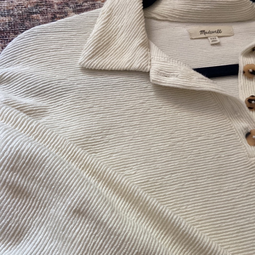 Ottoman Jacquard Polo Top Antique Cream xxs - Picture 5 of 6